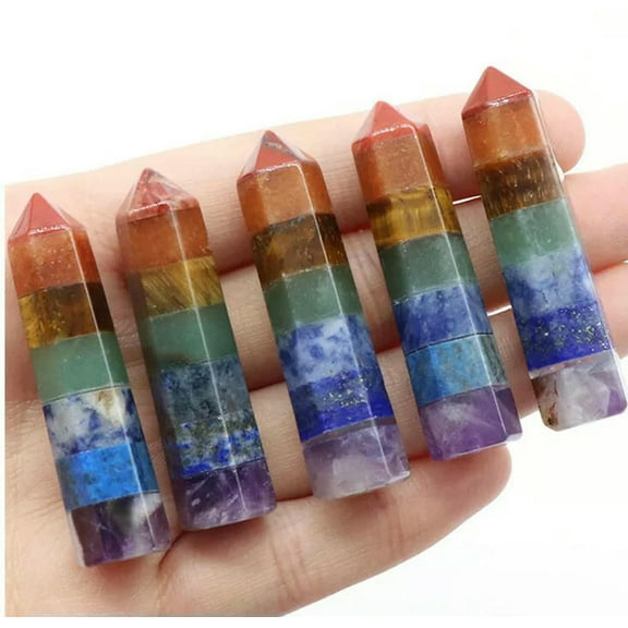 GKNET 5pcs Seven Chakra Stone Carving Healing Meditation Hexagonal Column Ornament
