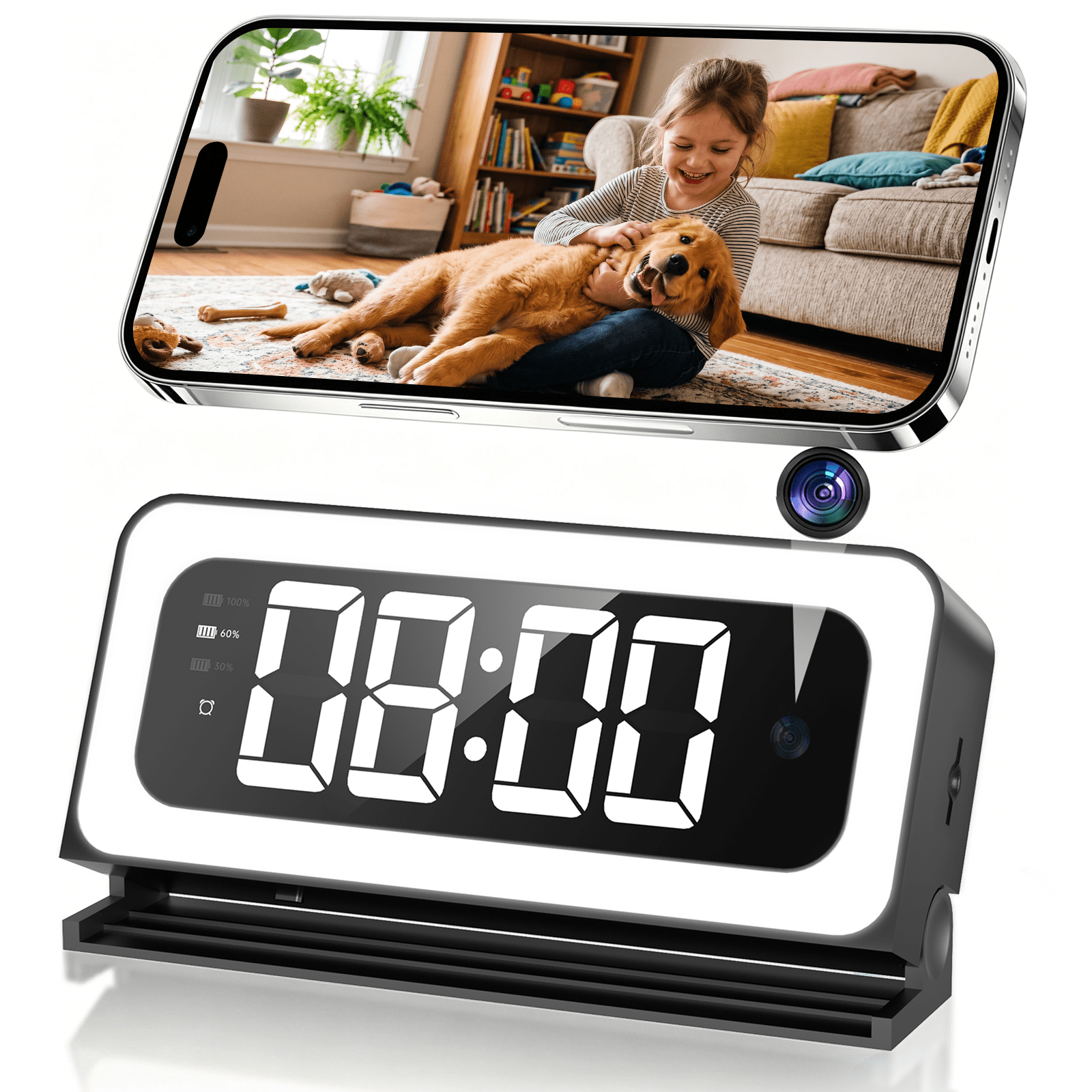2K Alarm Clock Camera, 5G&2.4G WiFi Baby Camera, Wireless Indoor Camera for Home Security, Color Night Vision, Two-Way Talk, AI Motion Detection