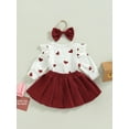 thumbnail image 4 of Suealasg 3pcs Infant Newborn Girls Valentines Day Outfits 3M 6M 9M 12M 18M Baby Girls Long Sleeve Heart Print Romper + Red Pleated Skirt + Headband Toddler Girls Spring Clothes, 4 of 8