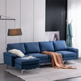 thumbnail image 2 of Sectional Couch Sofa for Living Room, Modern Futon Sofa Chaise L-Shape with Arm-Pillows & Metal Legs,Up to 4-Seat Capacity Sleeper Sofa (Linen-Blue), 2 of 7