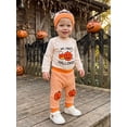 thumbnail image 3 of RUINIXCW Infant Baby Boy Halloween Outfits Pumpkin Ghost Embroidery Long Sleeve Crew Neck Romper Elastic Waist Pants and Hat, 3 of 9