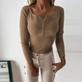 thumbnail image 2 of Long Sleeve Shirts for Women V-Neck Button Solid Knitted Single Breasted Slim Fit Bottomed Casual Tops Basic Tops Tee Tshirt Blouse, 2 of 4