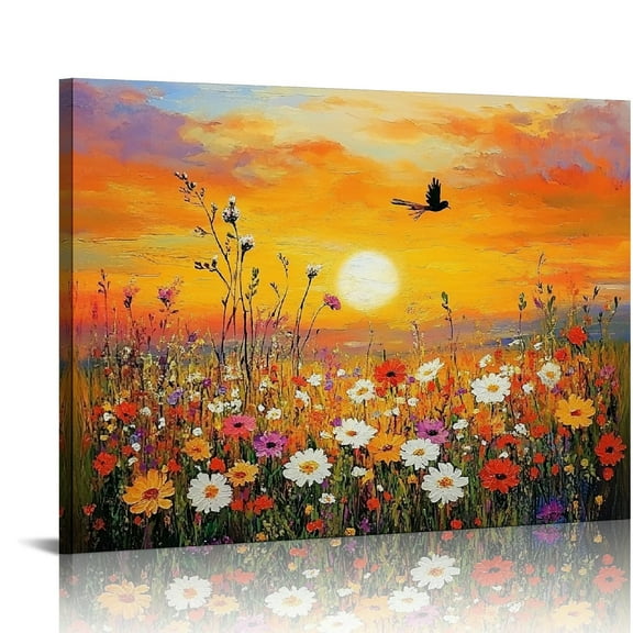 Poppy Flower Sunset Large Wall Art Floral Landscape Decor Wall Art Flower Canvas Painting Artwork for Living Room Bedroom Office