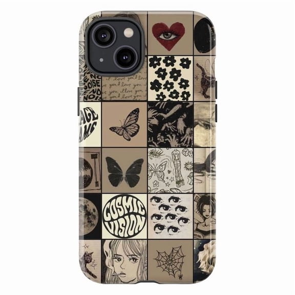 Vintage Mosaic Gothic Art iPhone Case – Retro Collage Phone Cover for iPhone 16 15 14 13 12 11 Pro Max Mini Plus