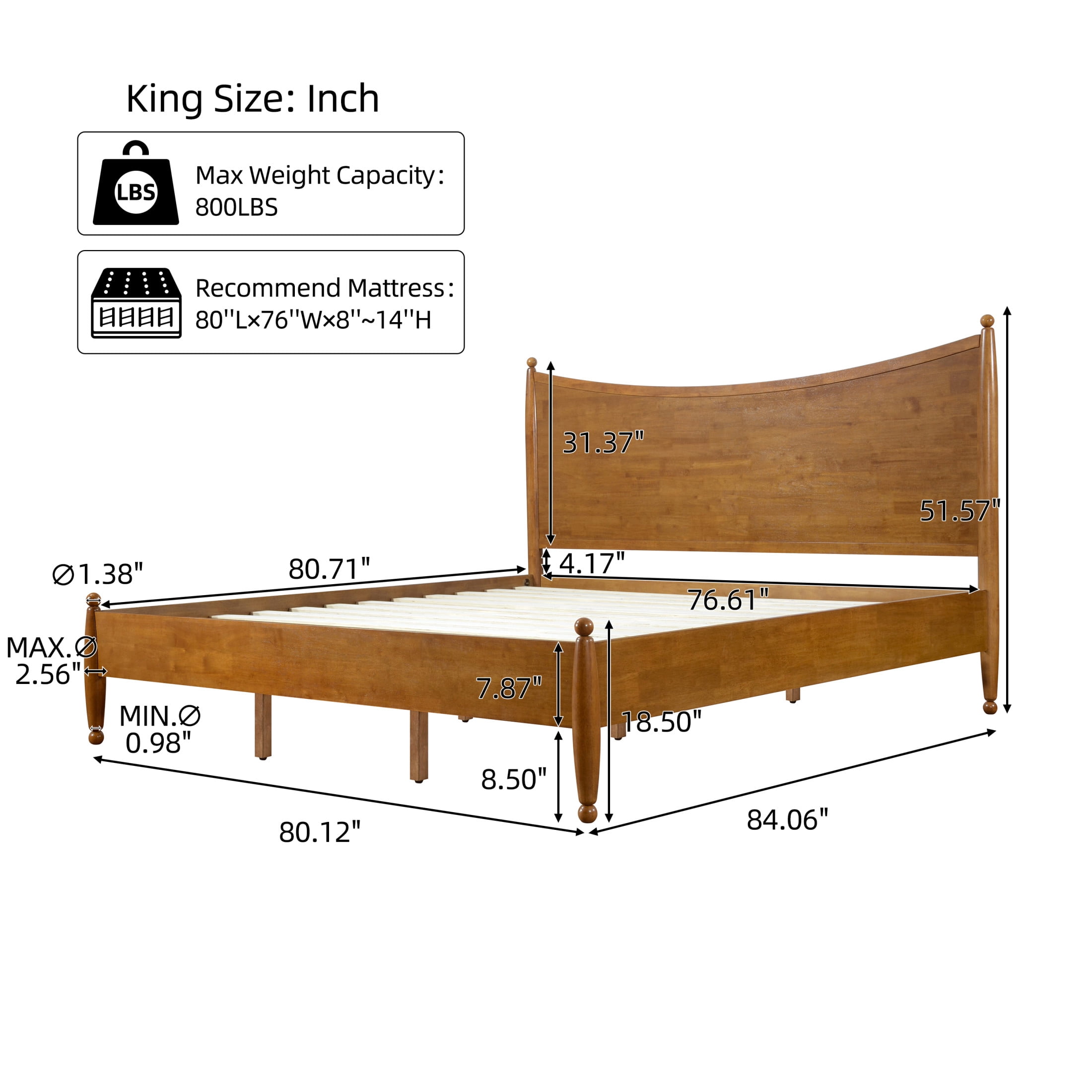 Christopher Knight Home King Platform Bed Frame with Curved Headboard, Solid Wood, Autumn Oak