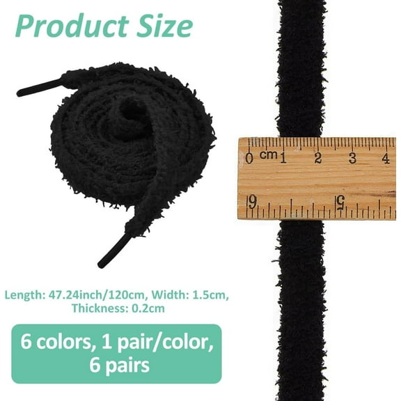 6Pairs Cloth/Fiber Shoelaces 6Colors Plush Shoes Laces Fluffy Flat Shoelaces 15mm Wide Thick Shoe Laces for Sneakers Chunky Shoe Lace Casual Shoes Length: 1.2m