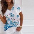 thumbnail image 3 of Blusa informal de manga corta con estampado floral y cuello en V de verano para mujer Fridja  hjk4741, 3 of 8