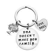 Step Parent Gifts Stepfather Stepmother Gift from Stepdaughter Stepson Adoption Keychain Gift for Bonus Mom Dad Mother‘’s Day Fathers Day Birthday Gift DNA Doesn't Make You Family Love Does Jewelry