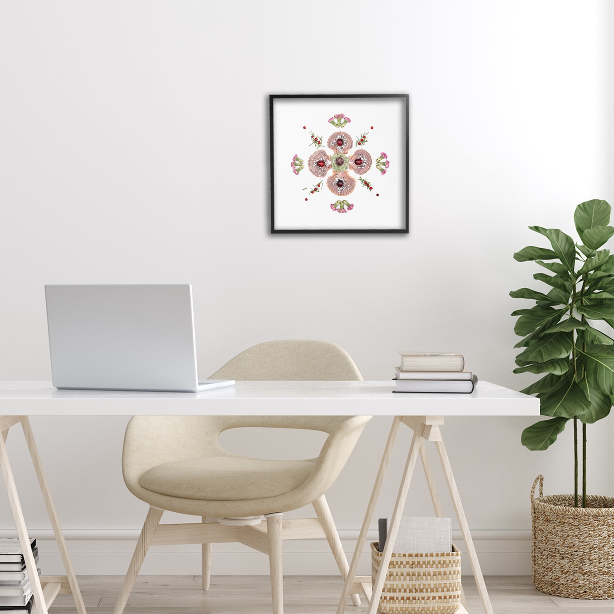 Stupell Industries Clam Shells & Botanicals Pattern Black Framed Giclee Art, design by Beth Adoette