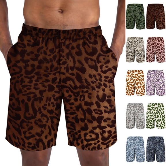 BRANROY Men's Leopard Print Athletic Shorts - Lightweight Breathable Elastic Waist Casual Shorts for Men,Gym Shorts for Beach and Running,Army Green,L