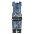 thumbnail image 4 of Pisexur Ensembles de Pyjama pour Femmes, Mode Bohème, Ensembles de Pyjamas à Fleurs pour Femmes, Ensemble de Détente 2 Pcs, Décontracté et Confortable, Col Rond, Sans Manches, Camisoles Plissées et Pantalons Longueur Genou, Tenue de Détente avec Poches, 4 of 6