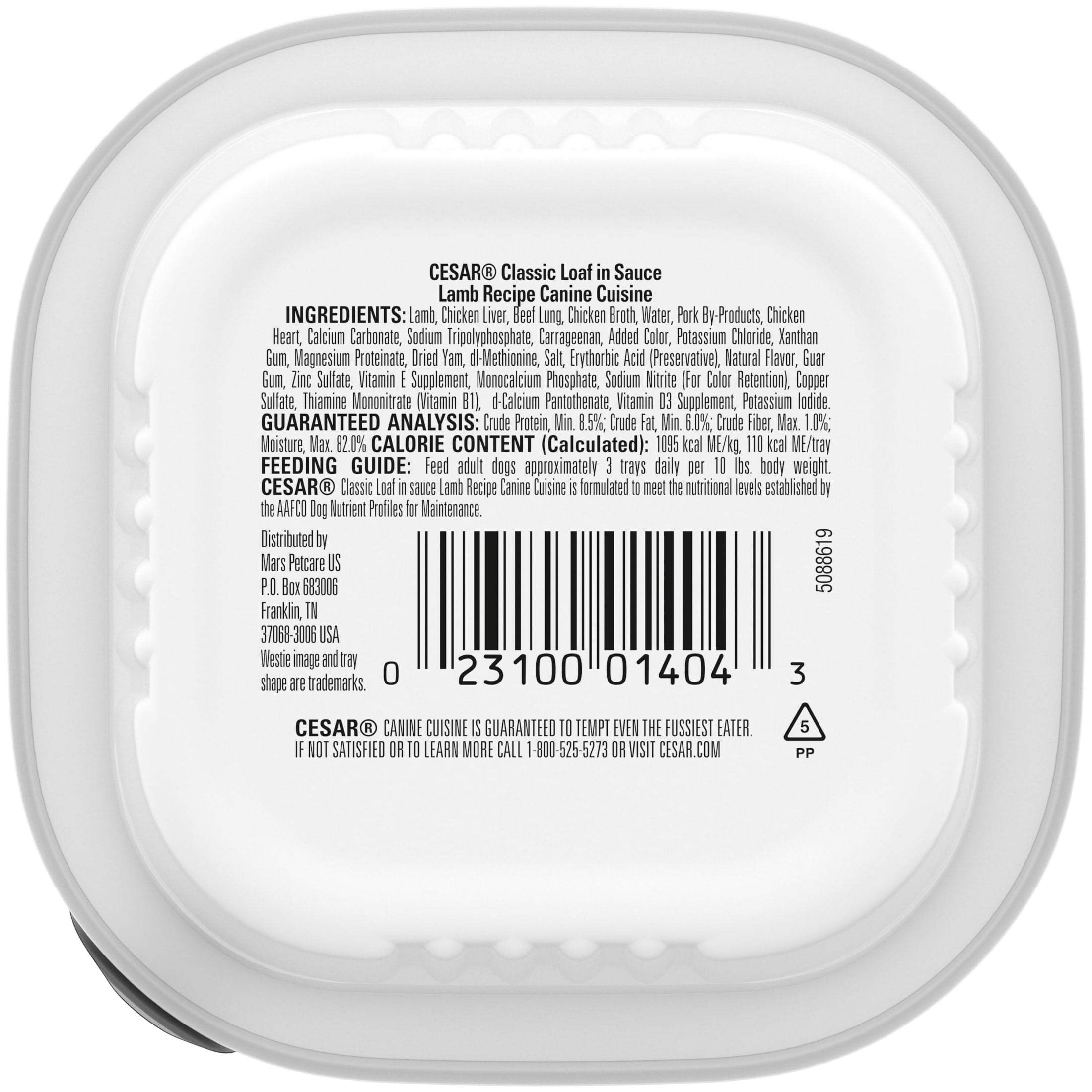 (24 pack) Cesar Classic Loaf in Sauce Wet Dog Food Lamb Flavor, 3.5 oz. Easy Peel Trays, 24 Count