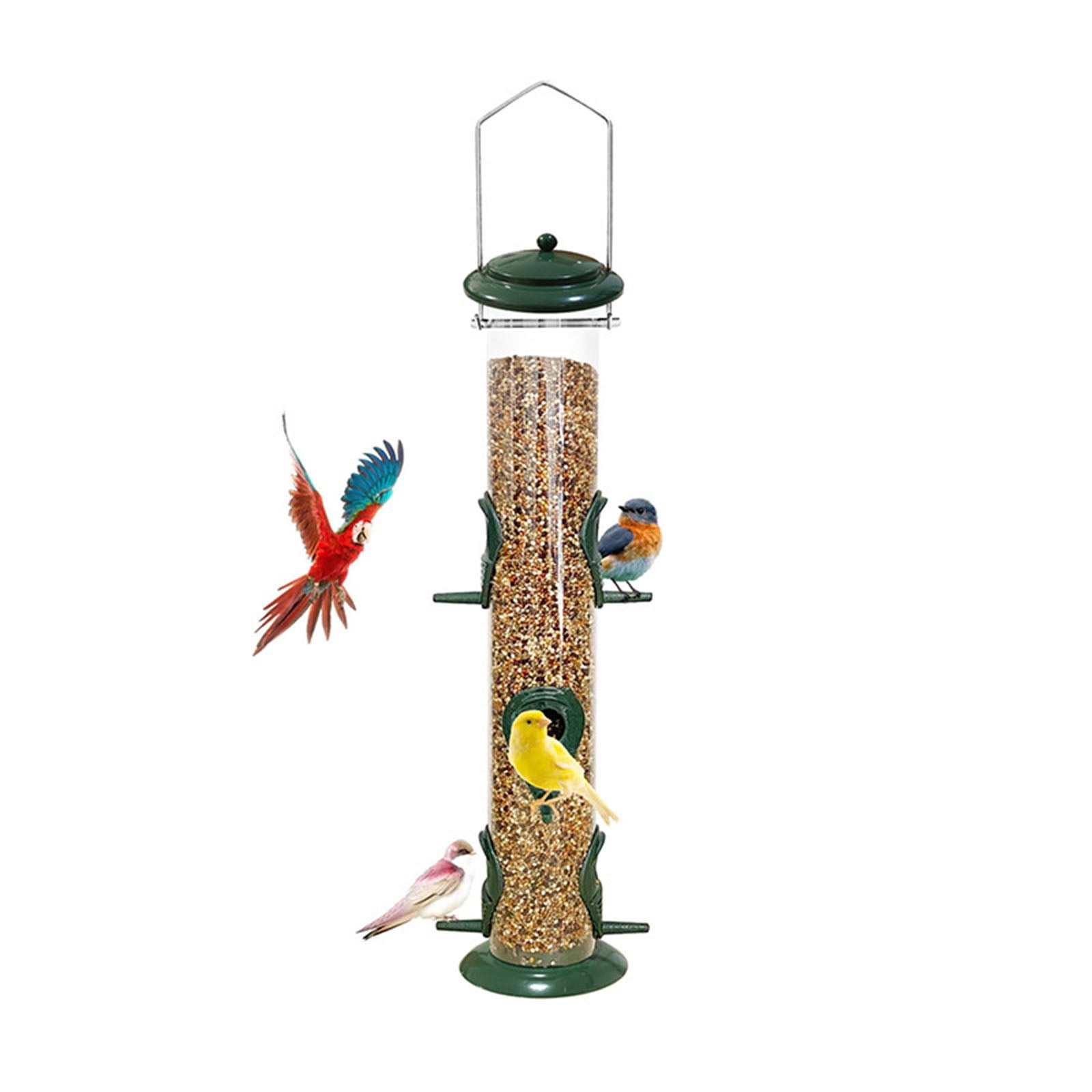 Metal Bird Feeder 6 Ports Squirrel Easy Fill Lift Cover Transparent Tube Stable