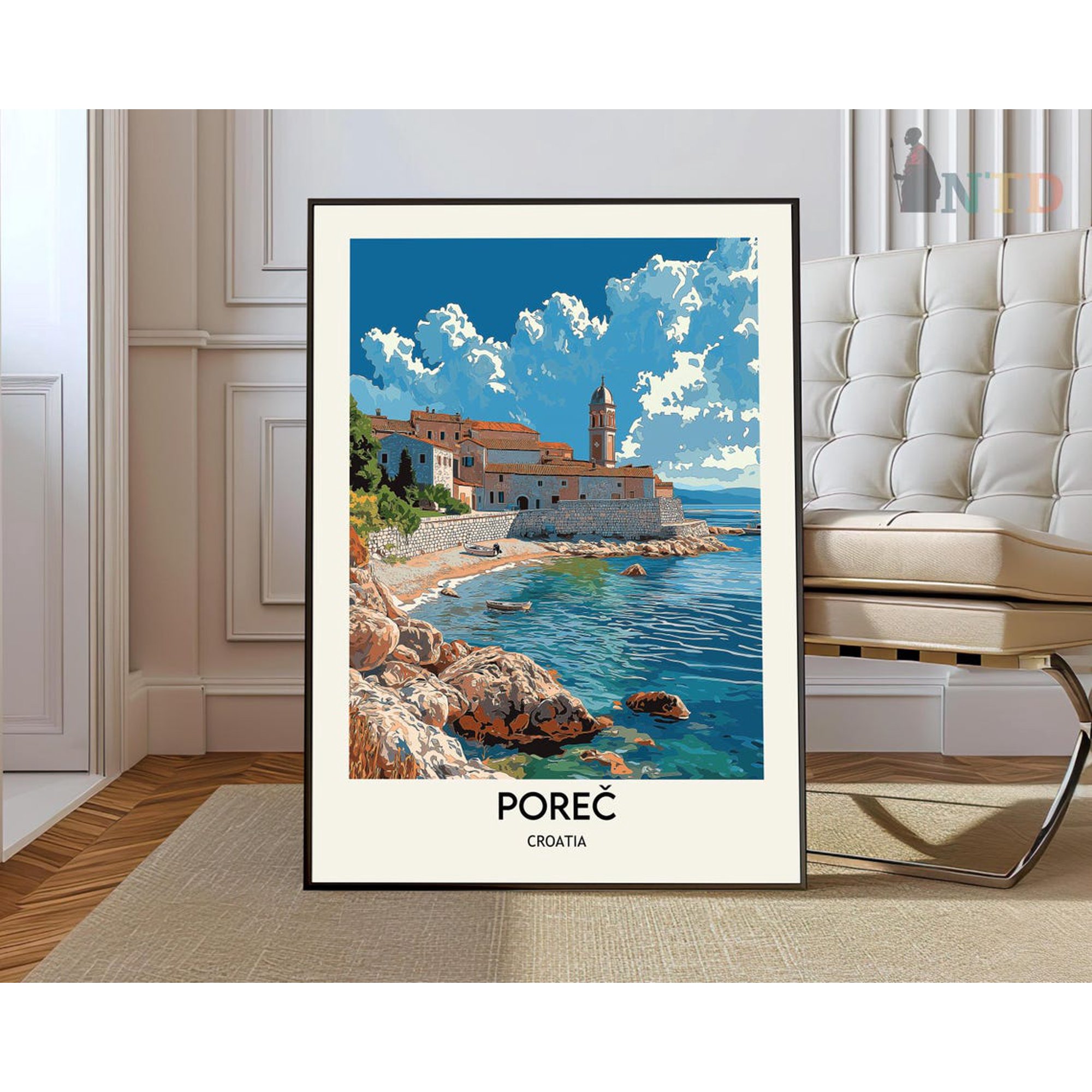 Porec Adriatic Poster, Croatia Coastal Travel Wall Art