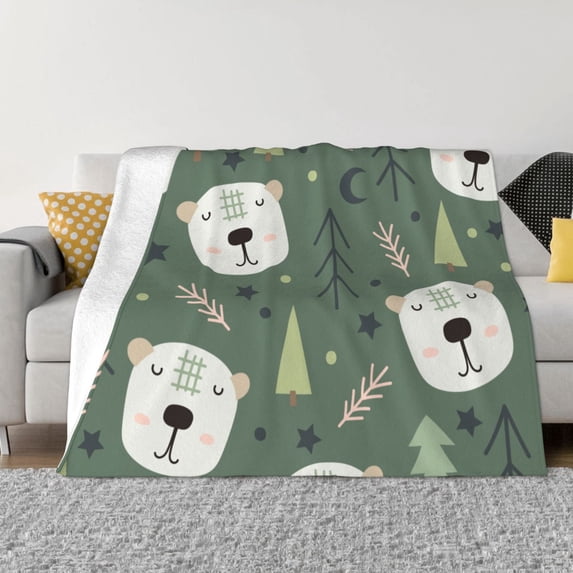 XMXT Throw Blanket, Cartoon Pine Bear Machine Washable Blankets for Sofa, 50 x 40 inches