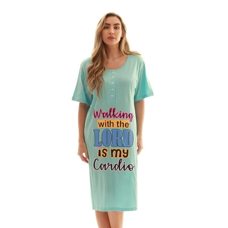

Just Love Short Sleeve Nightgown Sleep Dress for Women (Aqua - Walking With the Lord Small)