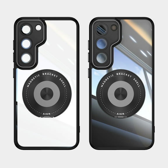 Designed for Samsung Galaxy S23 Plus Crystal Clear Back Case, Luxury Case with Lens Protector Drop Protective Magnetic Rotating Ring Kickstand Shockproof Thin Fit Phone Case Cover, Black