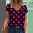 thumbnail image 2 of Virmaxy Womens 2024 New Summer Trendy Blouse Tops Tops Polka Dot Original Printed V-Neck Short Sleeve T-Shirt Hot Pink-C M, 2 of 5