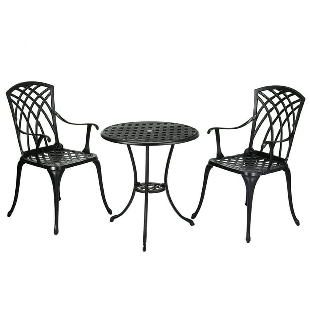 DSSTYLES Cast Aluminum Patio Bistro Set with Umbrella Hole, 3 Piece