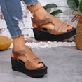 thumbnail image 5 of Rokment Wedges Gladiator Sandals for Women Beach Vintage Casual Color Block Leather Peep Toe Ankle Strap Platform Chunky Heeled Slingback Dress Summer Shoes Comfortable Walking Brown Size 8.5, 5 of 7