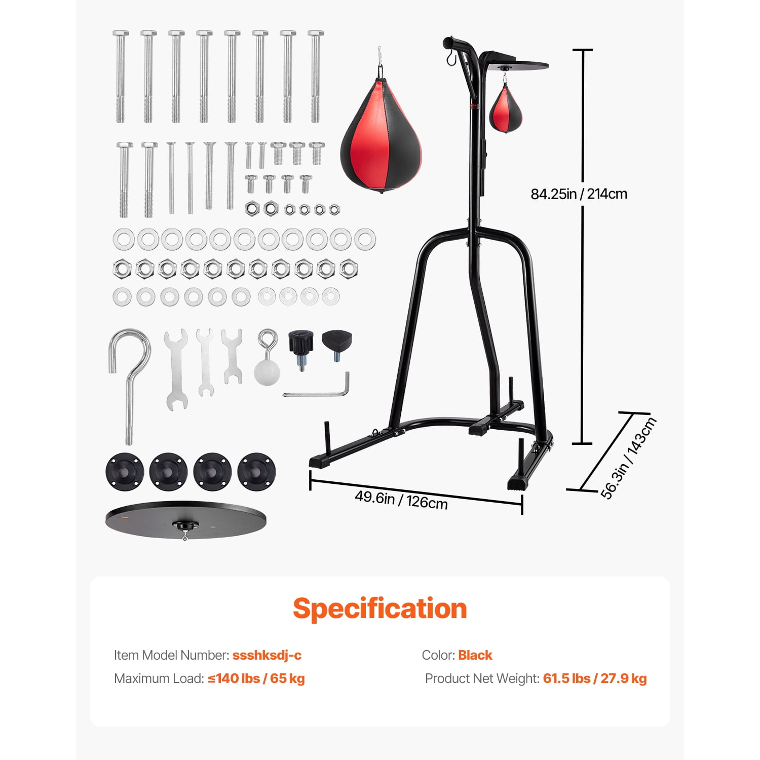 KFFKFF Dual-Function Punch Bag Stand, Robust Steel Exercise Gear, Modifiable Elevation for Boxing Bag and Speed Bag Stand, Independent Sandbag Rack, Can Support Up to 140 lbs
