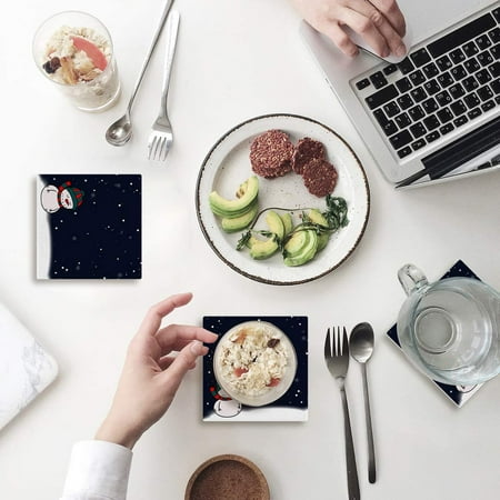 

ZHANZZK Snowman Christmas Set of 6 Coaster for Drinks Absorbent Ceramic Stone Coasters Cup Mat with Cork Base for Home Kitchen Room Coffee Table Bar Decor