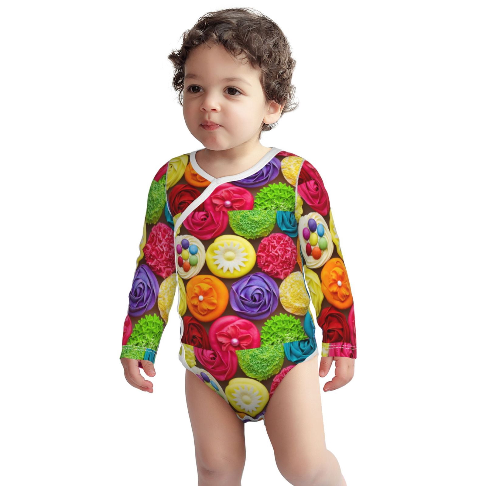 Xecao Brightly Colored Cupcakes Print Baby unisex-baby Cotton Long-sleeve Bodysuits-12 Months