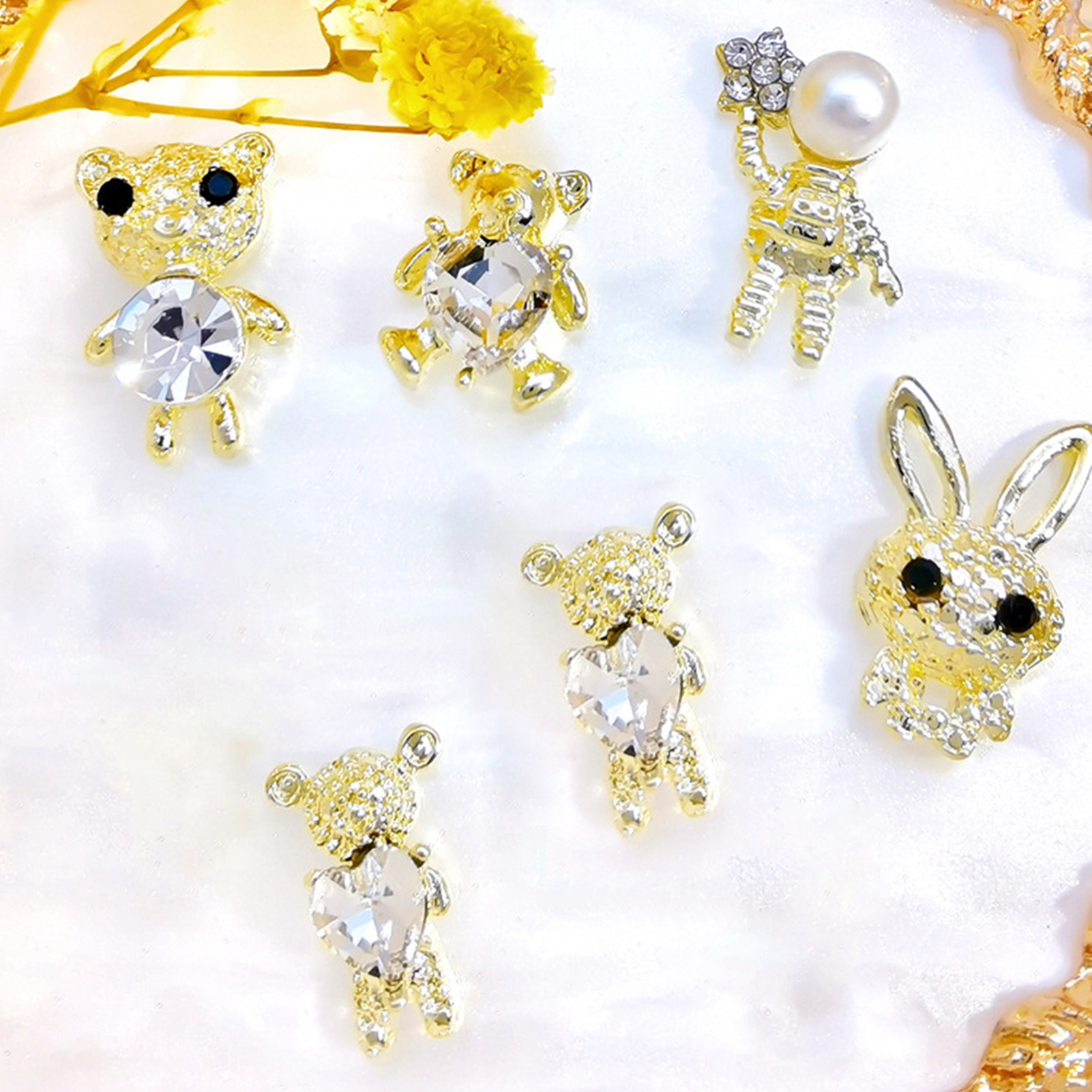 10Pcs Hug Bear Nail Art Decorations with Alloy Jewelry Crystal Heart Charms  Gold Silver Teddy Bear Metal Luxury Nail Charms Part - AliExpress