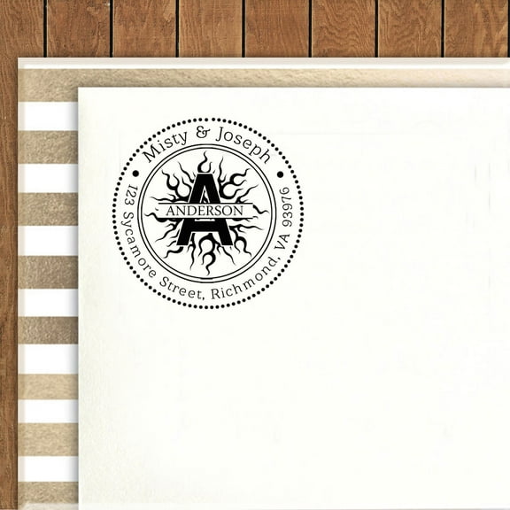 Printtoo Custom Round Return Address Rubber Stamp Self Inking Initial Monogram Personalized Stamper