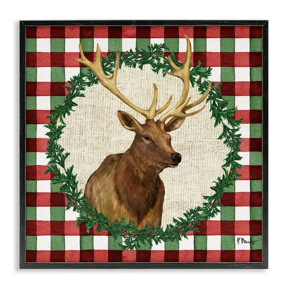 Stupell Industries Plaid Holiday Elk Holiday Painting Black Framed Art Print Wall Art, 12 x 12