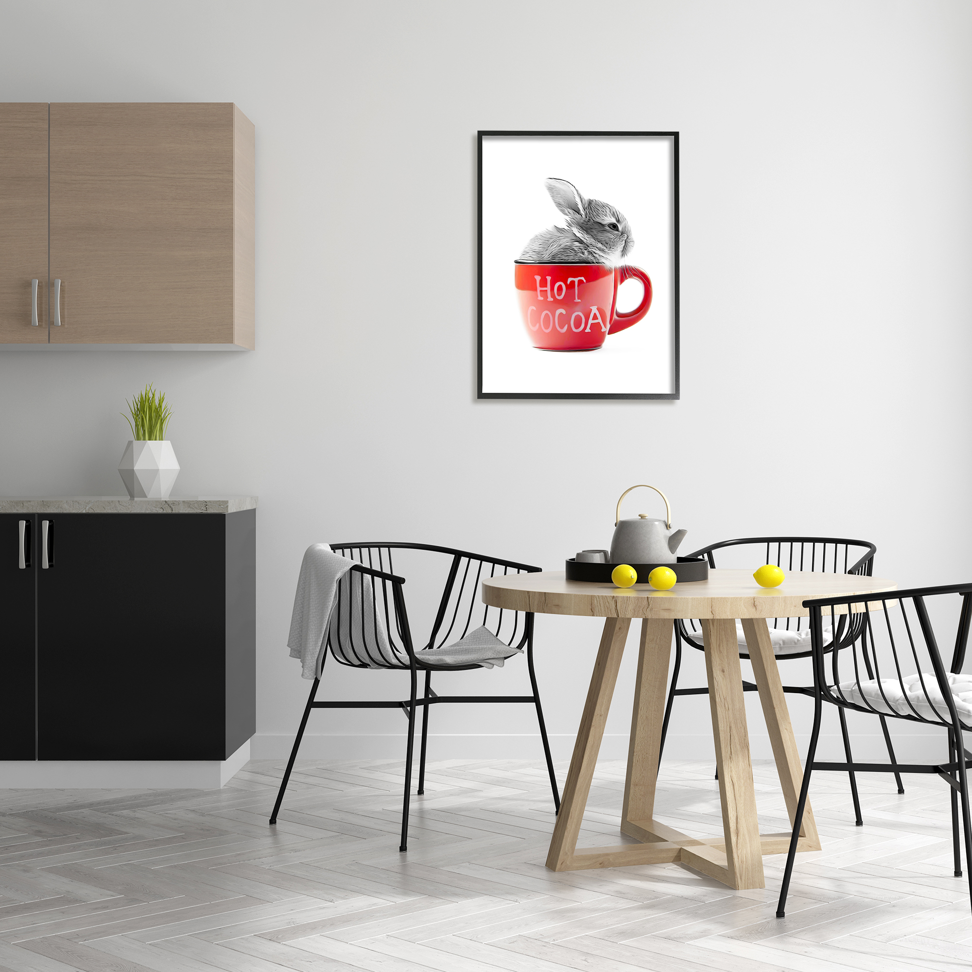 Stupell Industries Bunny in Red Mug Animals & Insects Painting Black Framed Art Print Wall Art, 24 x 30