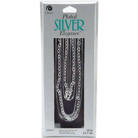 Silver Plated Metal Findings-Circle Link Necklace 18 Inch