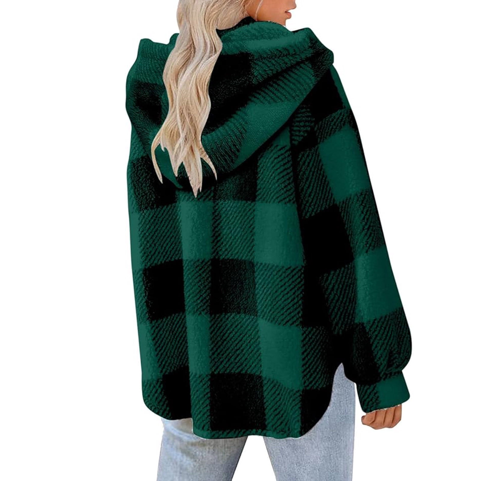 lcziwo Holiday Sales Oversized Plaid Flannel Jacket for Women Button Down Long Sleeve Hooded Shacket 2024 Fall Winter Lightweight Going Out Hoodies,Army Green,M