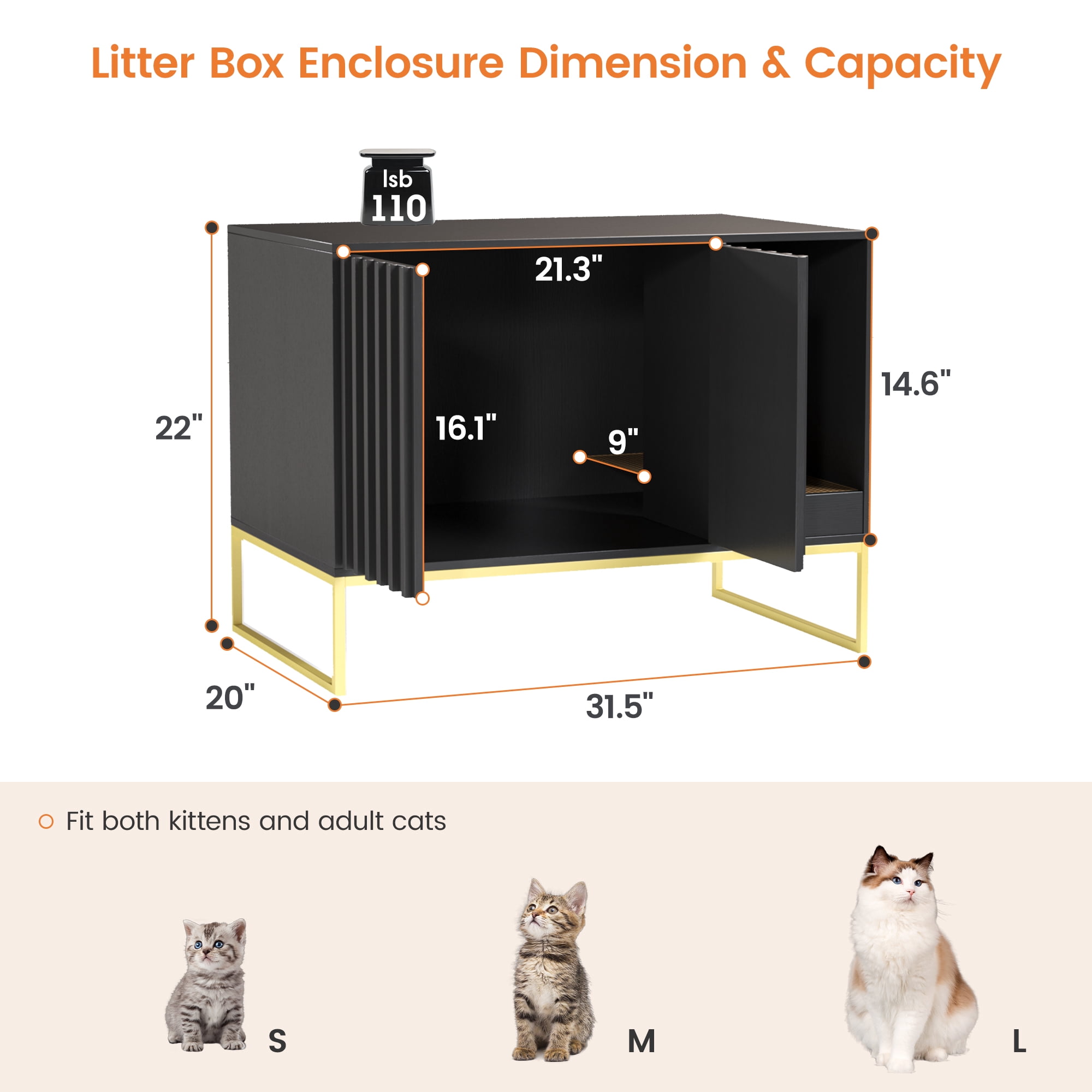 Veanerwood Fienveorn Litter Box Enclosure,Modern Cat Litter Box Enclosure Furniture Hidden Litter Box with Cat Scratch Pad, Cat Washroom Cat House End Table, Entryway Bench for Livingroom (Black)