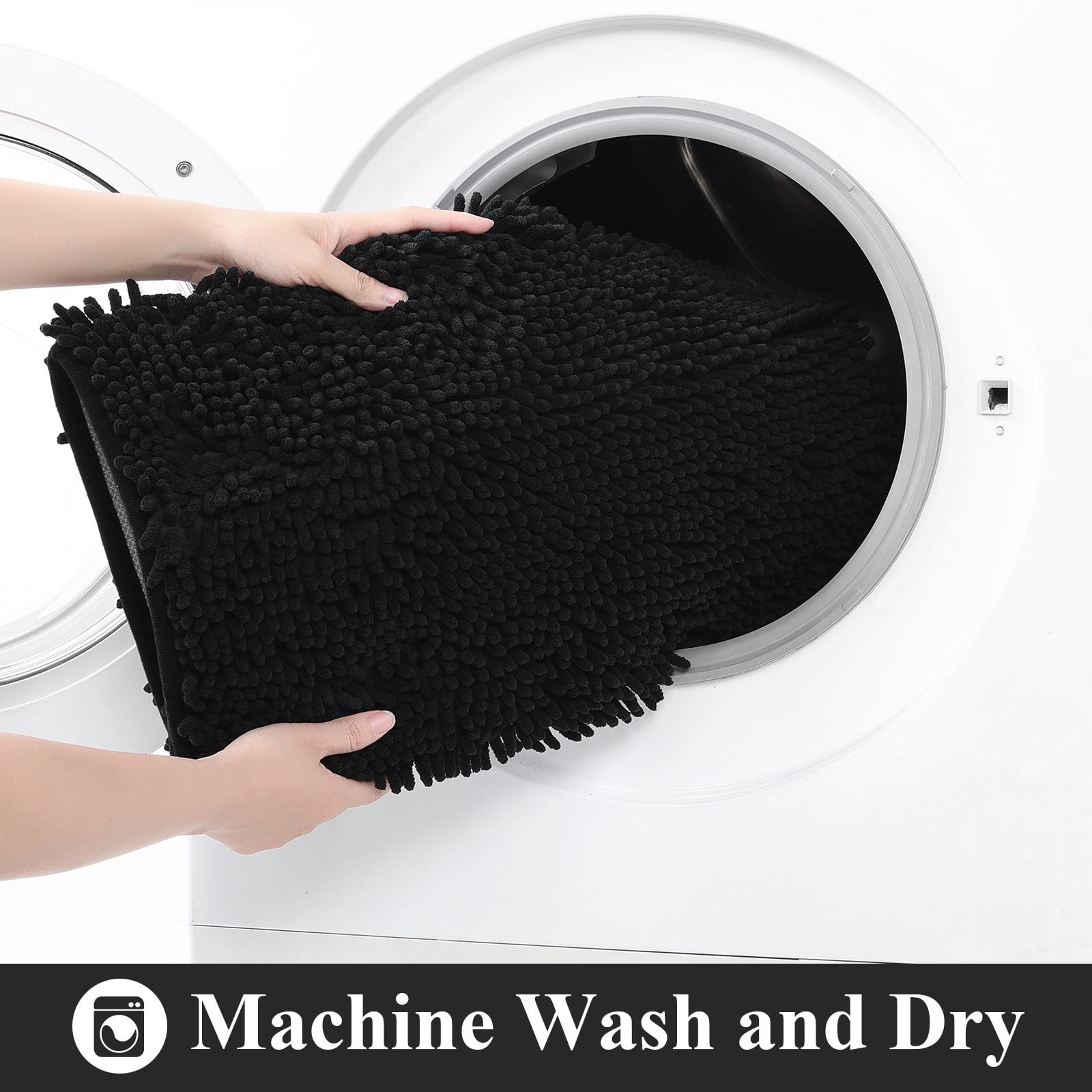 Vaukki Black Bathroom Rug Sets 3 Piece Ultra Soft Absorbent Shaggy Bath Mat Non Slip Toilet Rug for Bathroom