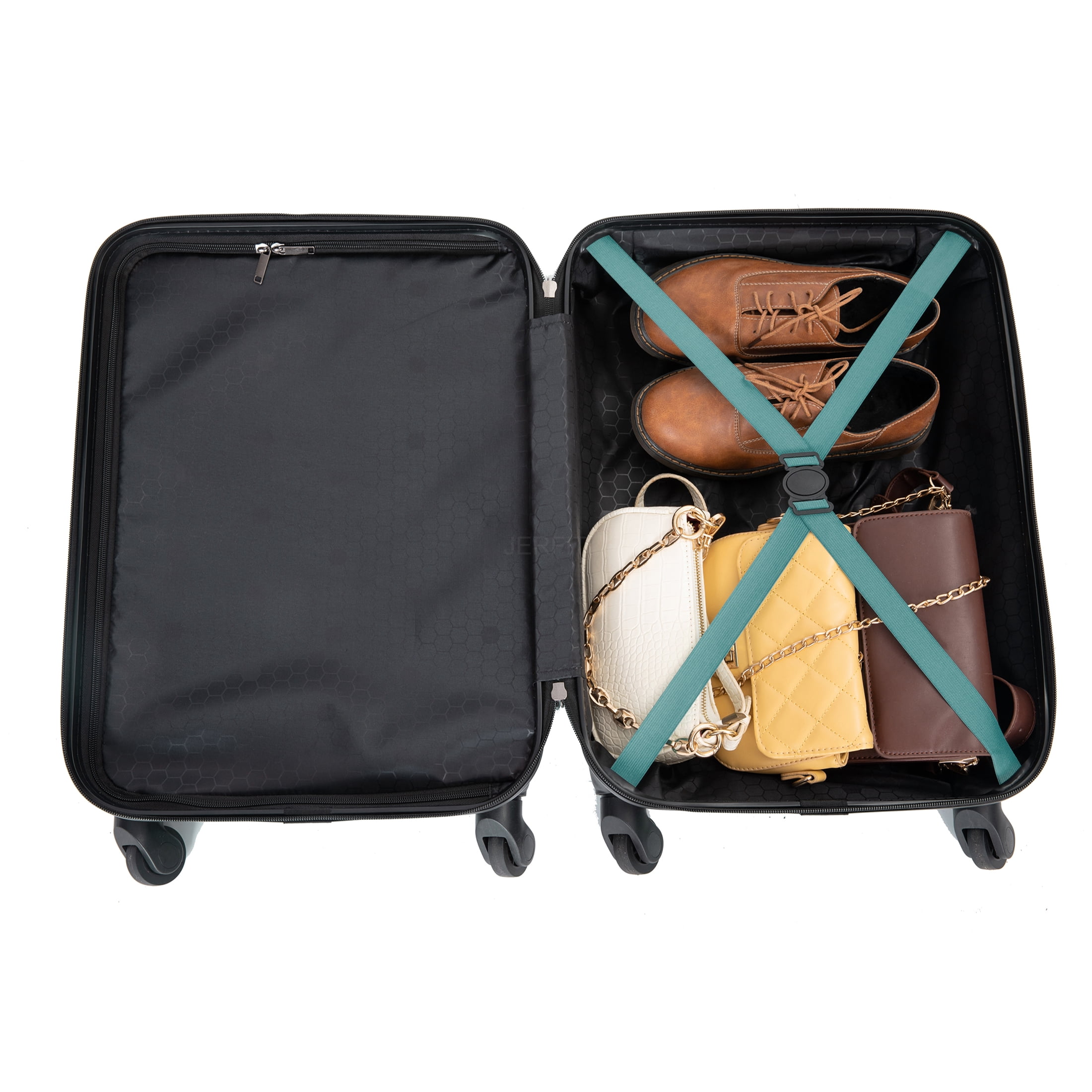 JERFIT 20-Inch Expandable Carry On Luggage, ABS Hard Shell Spinner Suitcase with 360° Wheels & TSA Lock, Lightweight Green Checked Bag for Travel