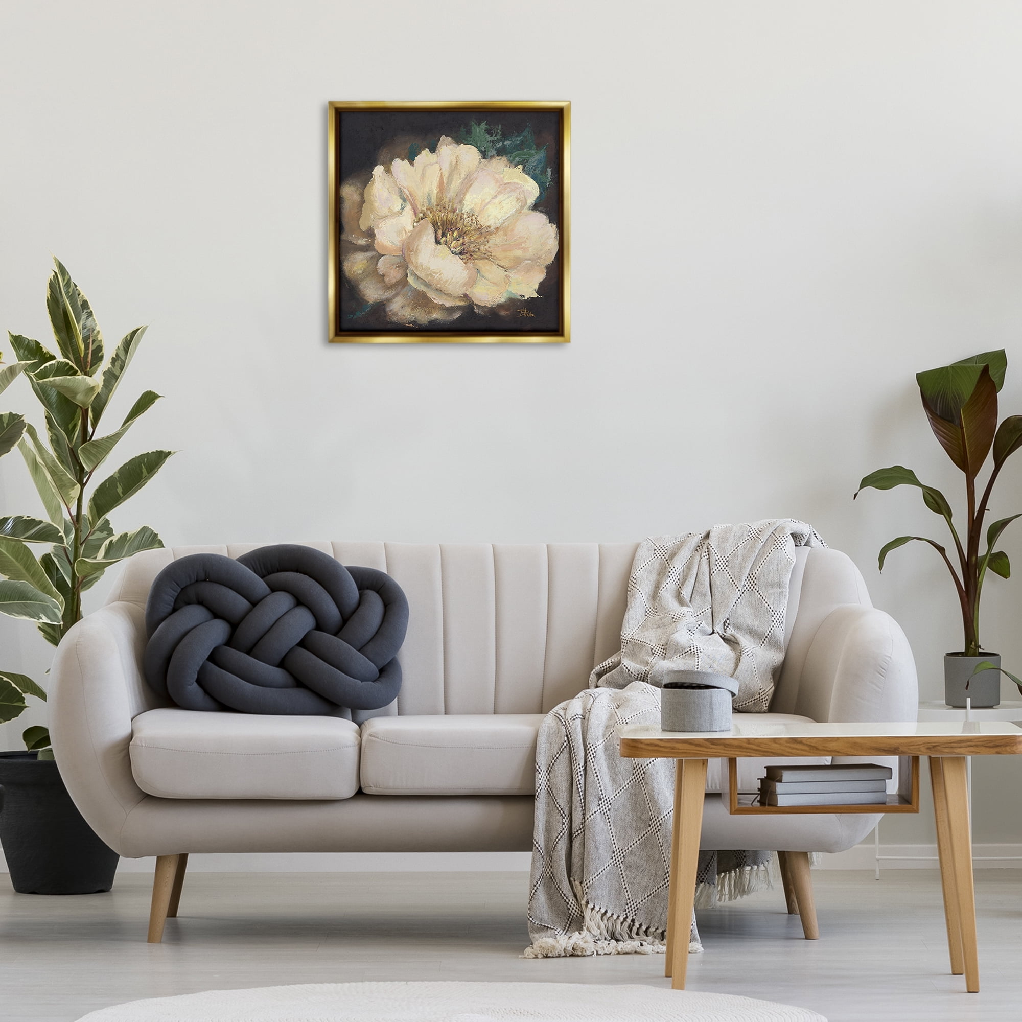 Stupell Industries Blooming White Magnolia Botanical & Floral Painting Gold Floater Framed Art Print Wall Art, 25 x 25