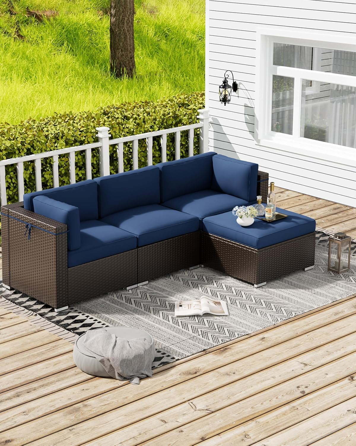 SUNCROWN 9 Piece Patio Furniture Cushions, Replacement Outdoor Cushions for 4-Seat Patio Couch, Cushions for Outdoor Sectional Sofa, Blue
