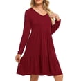 thumbnail image 4 of Moda Mujer Jersey manga larga otoño sólido Casual cuello en V bolsillo Mini vestido Fridja  NMB4963, 4 of 9
