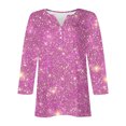 thumbnail image 4 of Feancey Todays Daily Deals Clearance Women's Henley Tops 3/4 Sleeve Loose Tunics 2025 Trendy Sequin Print Button V Neck Blouse Dressy Casual Going Out Tee Shirt Pink L, 4 of 5