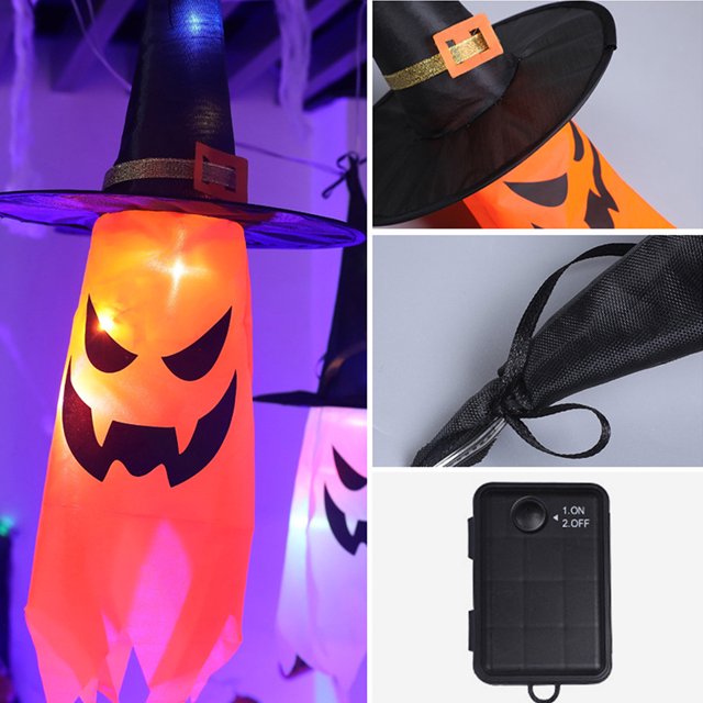 Luz Intermitente Led De Halloween Sombrero de mago resplandeciente 3 modos Lámpara de accesorios de terror Fantasma colgante de Halloween (D) Kuymtek Para estrenar