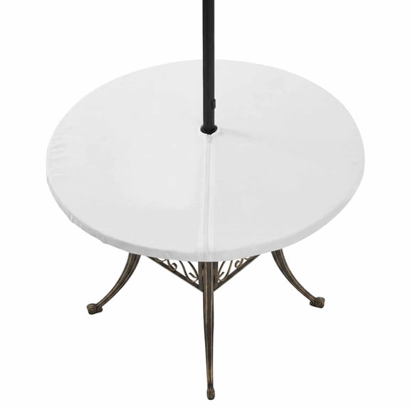 Round Outdoor Tablecloth with Umbrella Hole and Zipper, White Tablecloth with Elastic Waterproof, Modern Minimalist Pure Soild Color Patio Table Covers for 55" - 60" Picnic Pool Tables