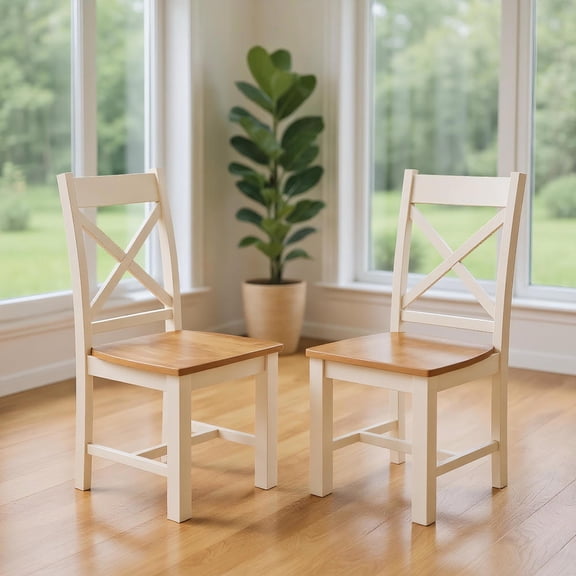 Topcobe Wooden Dining Chairs Set of 2 with High Back and Rubber Wood Frame, Modern Furniture for Indoor-Natural