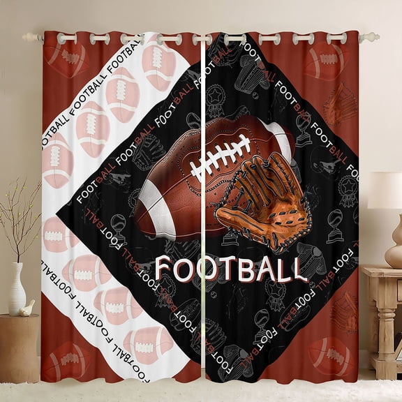 jejeloiu American Rugby Theme Black Out Curtains,Football Sport Game Curtains Pack of 2 (42x63 Each) For Ball Gamer