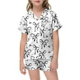 thumbnail image 5 of Aihuaihua Little Girls Silk Pajamas Set Cute Bow Print Short Sleeve Top with Shorts Button Down Comfy Girls' Sleepwear,120, 5 of 5
