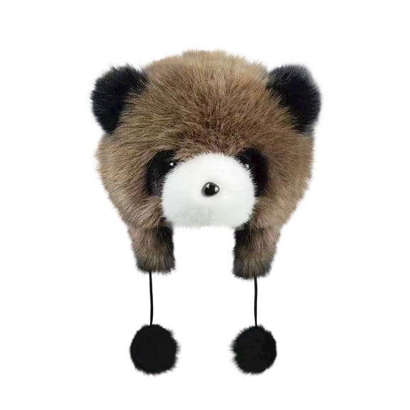 Soft Plush Cartoon Panda Ear Warmer Hat for Kids Toddler Winter Thick Warm Cute Animal Hat with Ear Flaps, Coffee Brown