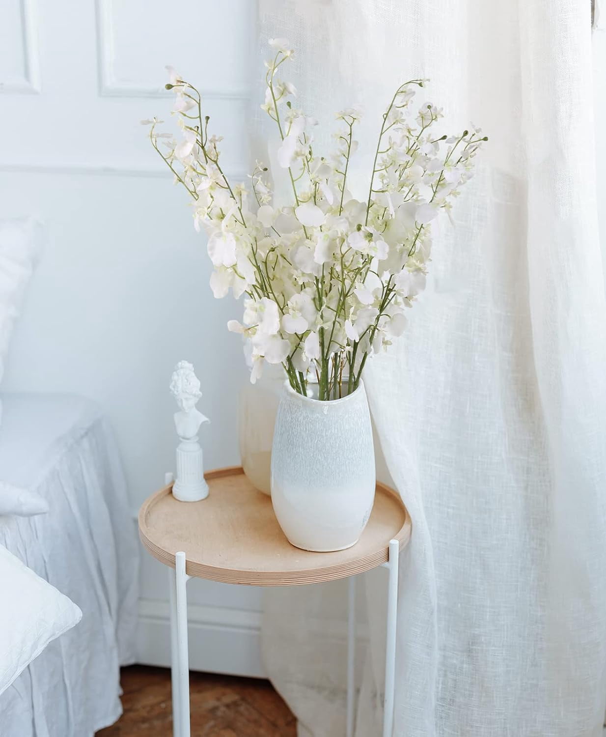 Artificial Orchids Silk Flowers,10 PCS (Each 37'') White Orchids Artificial Flowers Fake Orchid Long Stem Artificial Flowers Fake Silk Flowers for Indoor Outdoor Wedding Home Office Decoration(White)
