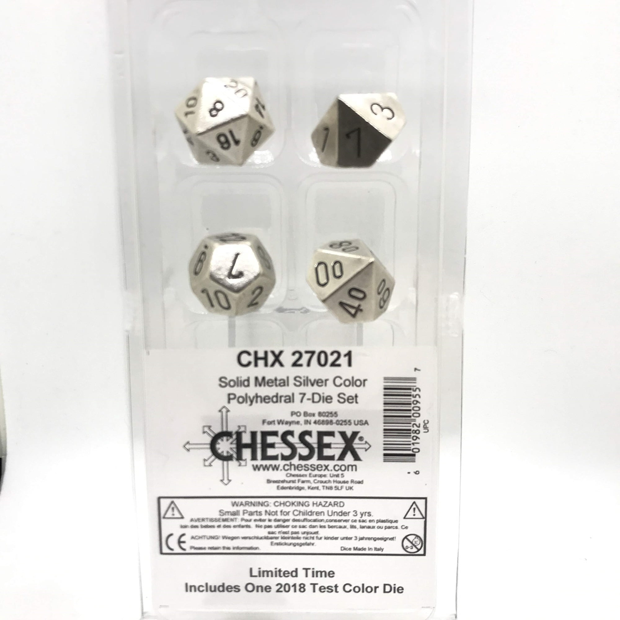 DND Dice Set-Chessex D&D Dice-16mm Silver Metal Polyhedral Dice Set-Dungeons and Dragons Dice Includes 7 Dice - D4 D6 D8 D10 D12 D20 D%, Various (CHX27021)