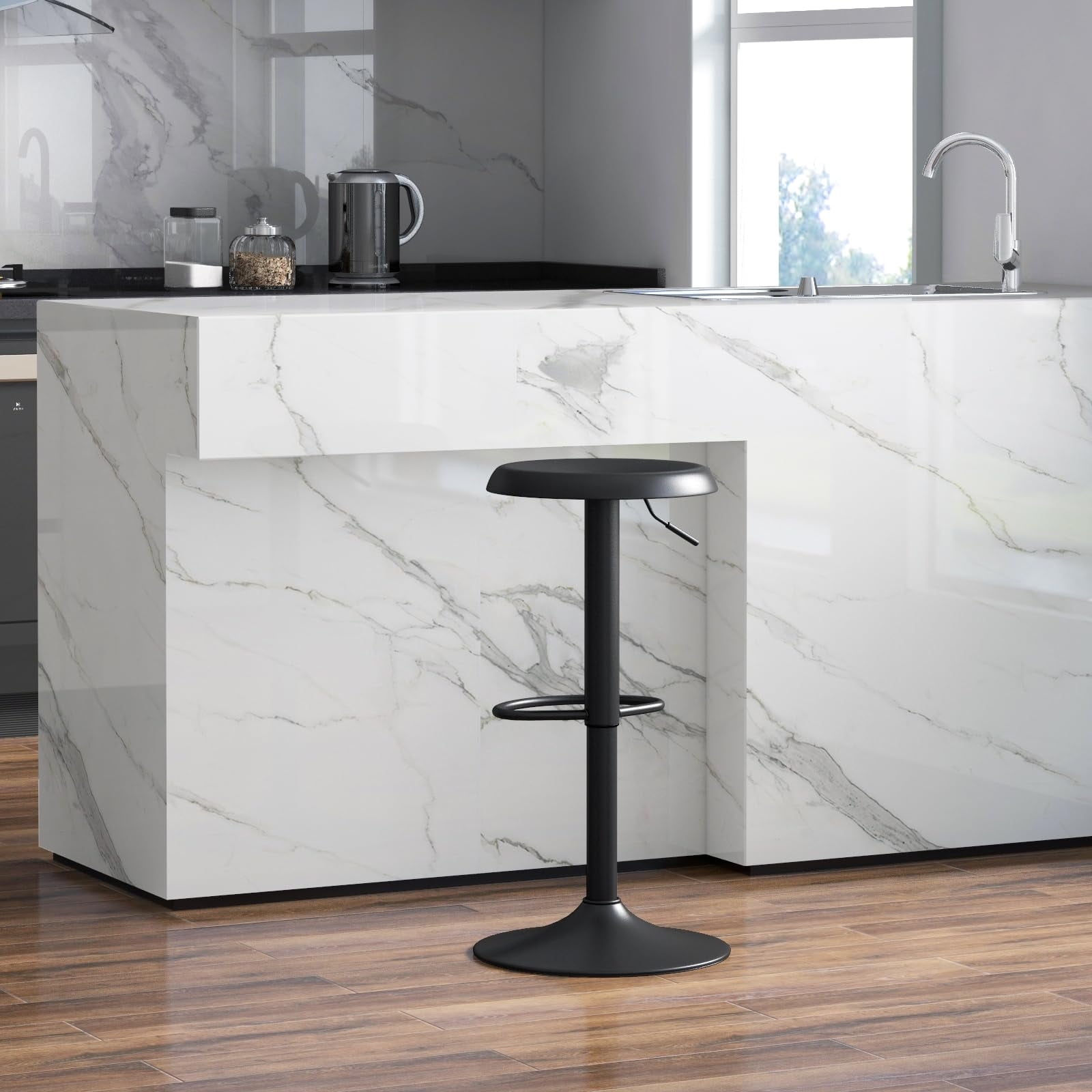 Metal Bar Stools, Counter Height Adjustable Barstools, Backless 360° Swivel Kitchen Stools for Island, Dining, Bistro, Pub (Black)