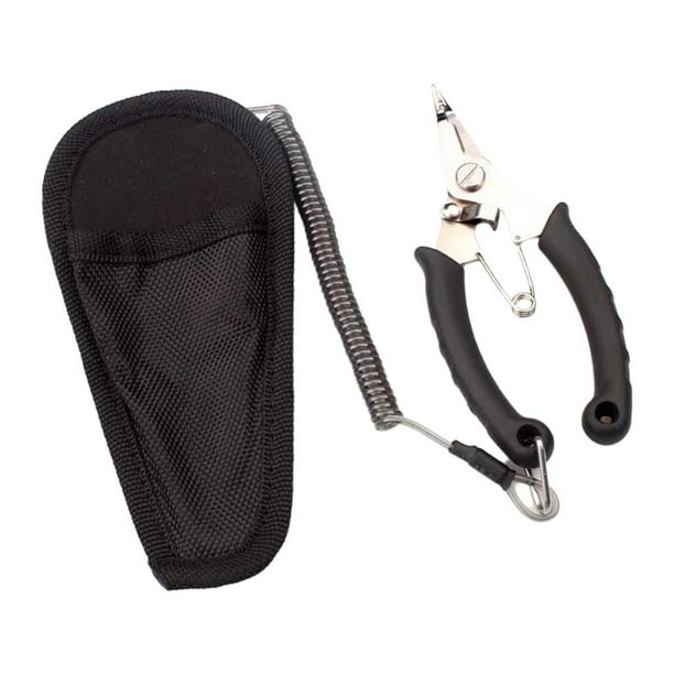 Alicates de pesca de acero inoxidable con cordón, cortador y herramienta multiusos. negro recto